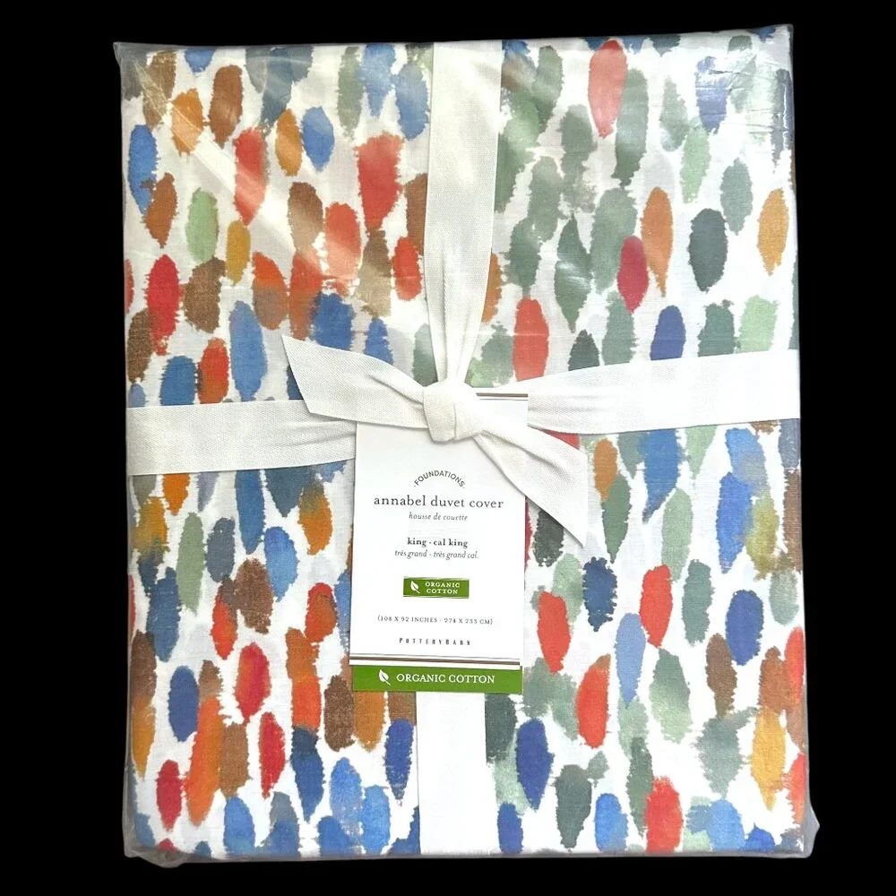 Pottery Barn Annabel Watercolor Dot Organic Percale King Cal Duvet Cover NEW
